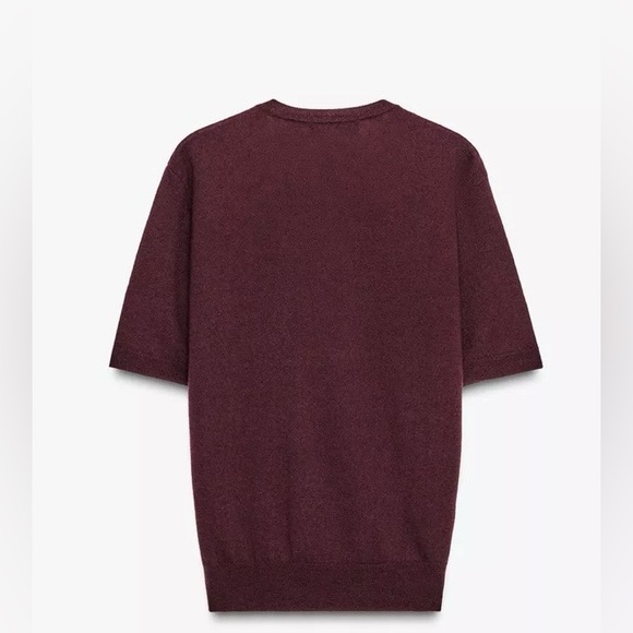 Zara 100% WOOL WINE KNIT SHORT SLEEVE JUMPER Size XL - Picture 6 of 6